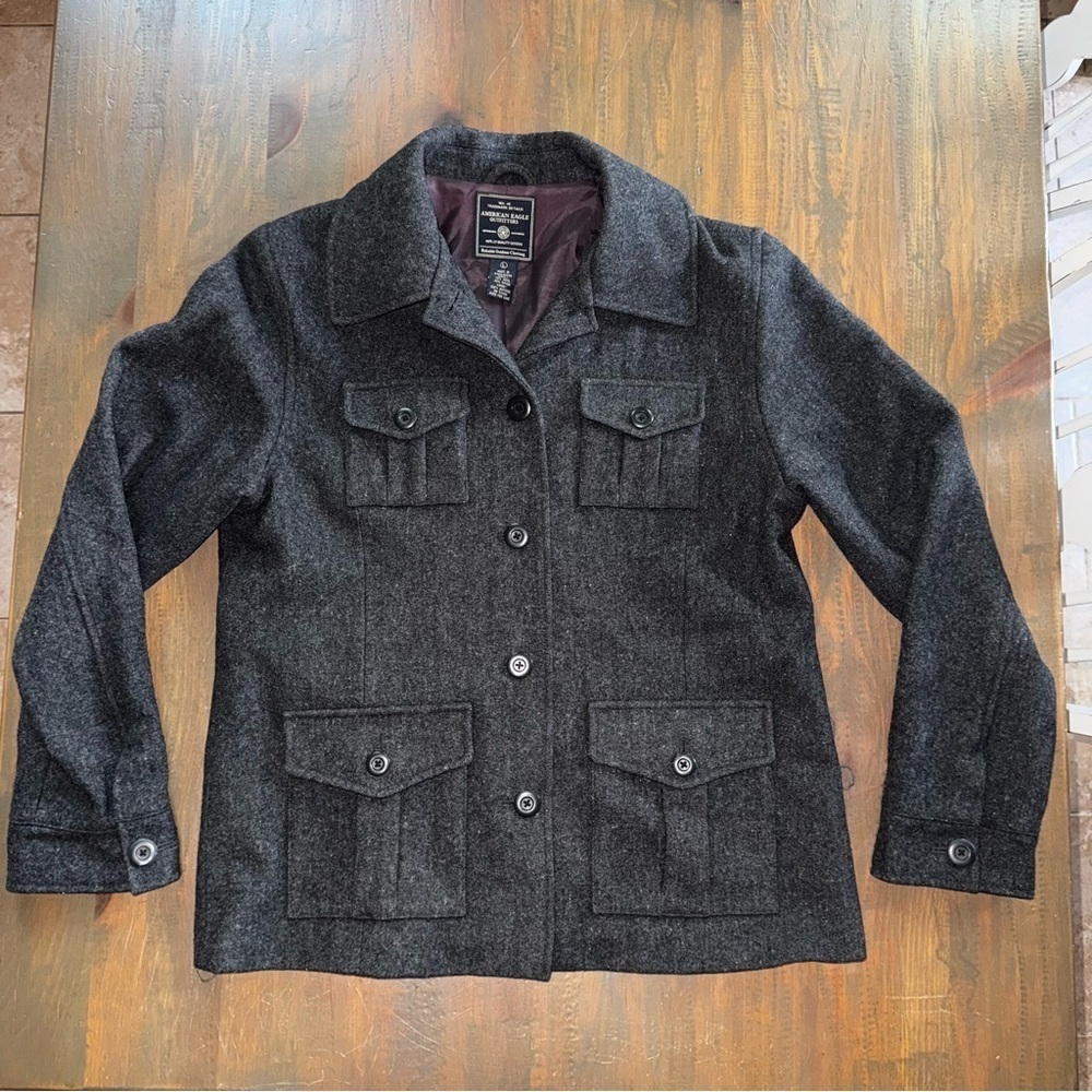 Gray Wool Blend AMERICAN EAGLE OUTFITTERS Button Jacket Multiple Pockets Large